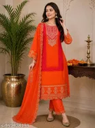 Print Embroidery Chinon Salwar Suit Set for Women 