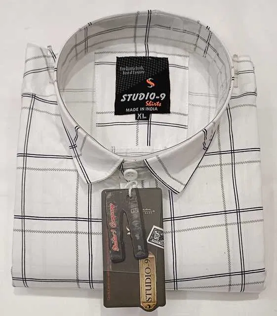 Men's Checkered Shirt (White, XL) (BF-27)