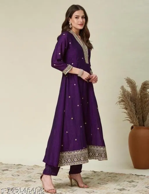 Anarkali Sequence Work Dupatta Set for Women (Green, 4XL)
