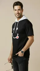 Polyester Printed T-shirt for Men, Black 