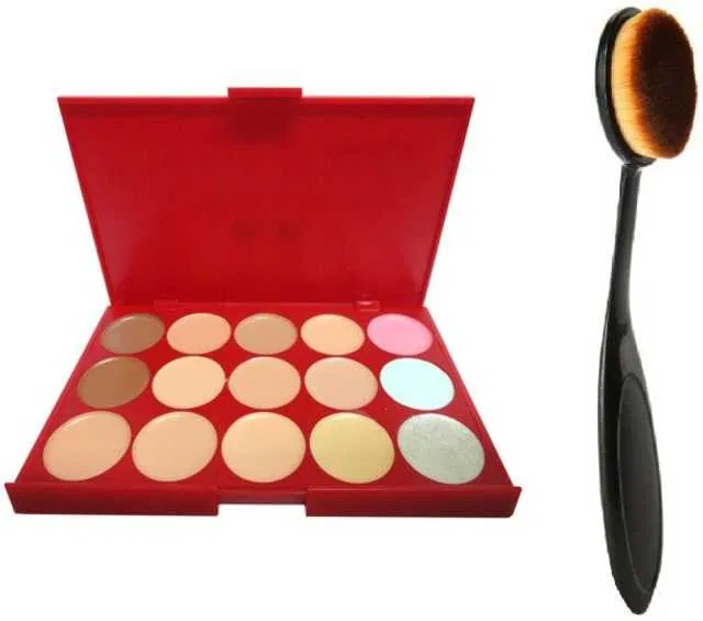 Lenon Ultimate 15 Shades Concealer with Foundation Oval Brush (Set of 2) (S-37)