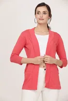 Cotton Solid Shrug for Women (Peach, S )