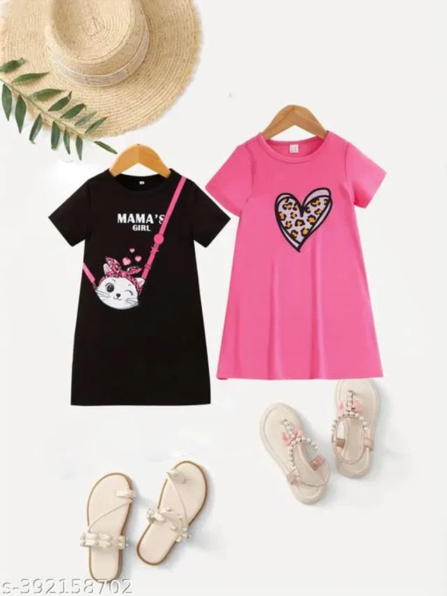 Cotton Dress for Girls (Multicolor, 3-4 Years) (Pack of 2)