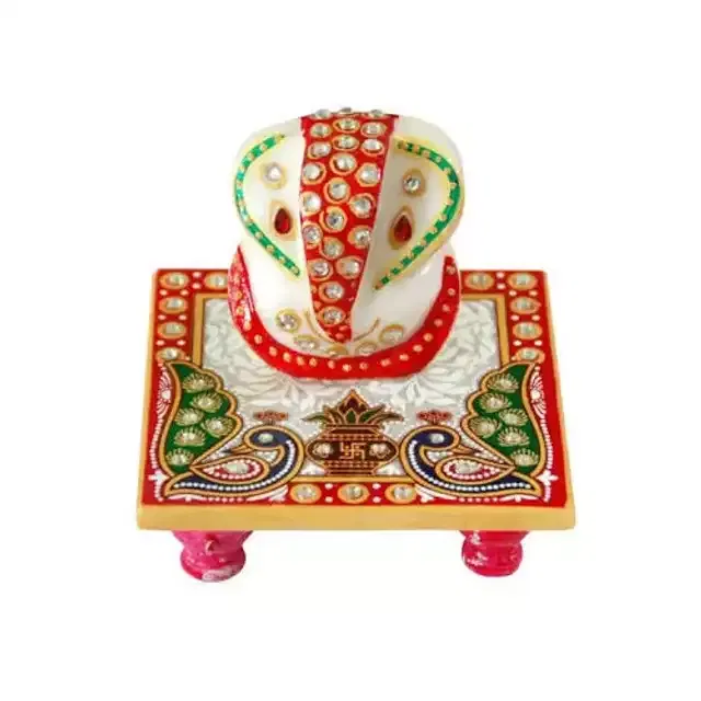 Handmade Marble Ganesh Chowki (Pack Of 1) (BRD-020)