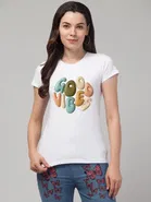 Cotton Blend Printed T-shirt for Women, White 