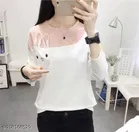 Cotton Blend Printed T-Shirt for Women, White & Pink 