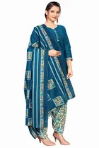 Cotton Blend Printed Kurti with Salwar for Women 