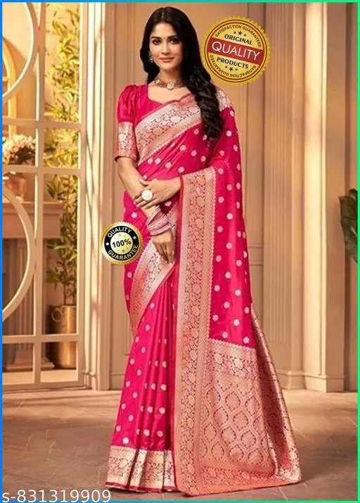 Kanjeevaram Zari Woven Saree for Women (Pink, Free Size)