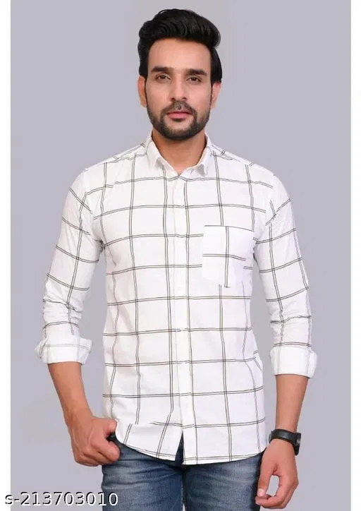 Cotton Blend Checked Shirt for Men, White (M) Pack of 1