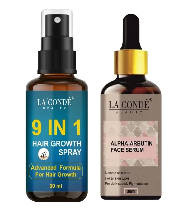 Combo of La'Conde Beauty 9 in 1 Hair Growth Spray & Alpha Arbutin Face Serum (30 ml, Set of 2)