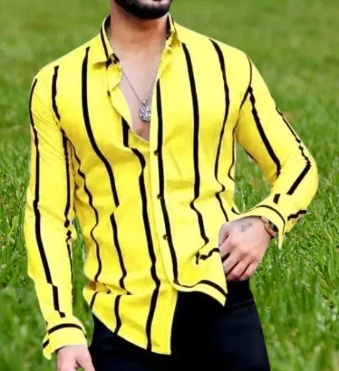 Lycra Printed Shirt For Men, Yellow (S)