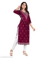 Rayon Slub Embroidered Kurta with Pant for Women 