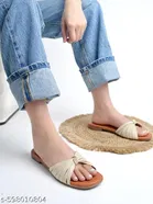 Shoetopia Solid Flat Sandals - Cream 