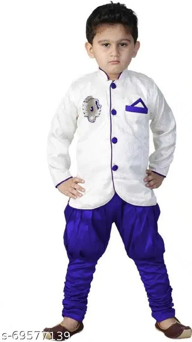 Sherwani Set for Boys (White & Blue, 5-6 Years)