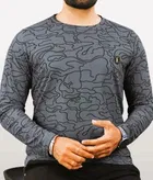 Round Neck Printed T-Shirt for Men (Grey, M)
