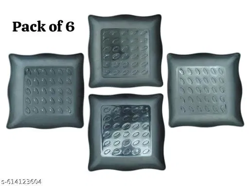 Plastic Plates for Kitchen, Black, Pack of 6
