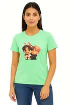 Cotton Blend Printed T-shirt for Women, Green 