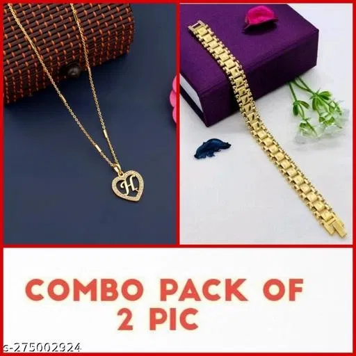 Alloy Pendant with Chain & Bracelet for Women (Multicolor, Set of 2)