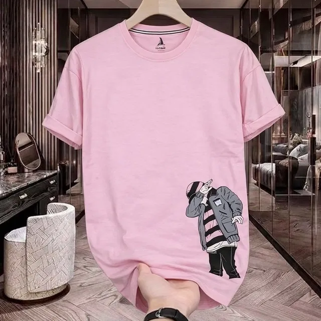 Cotton Printed T-shirt for Men, Yellow (L)