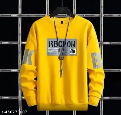 Round Neck Printed T-Shirt for Men (Yellow, XL)