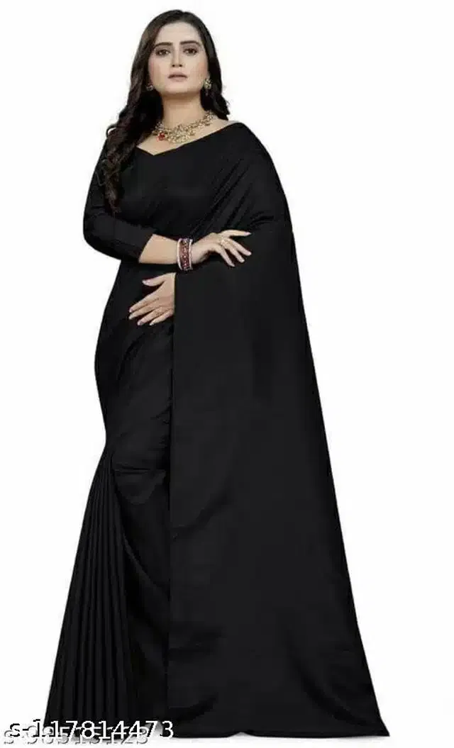 Satin Silk Saree for Women (Black, 6.3 m)