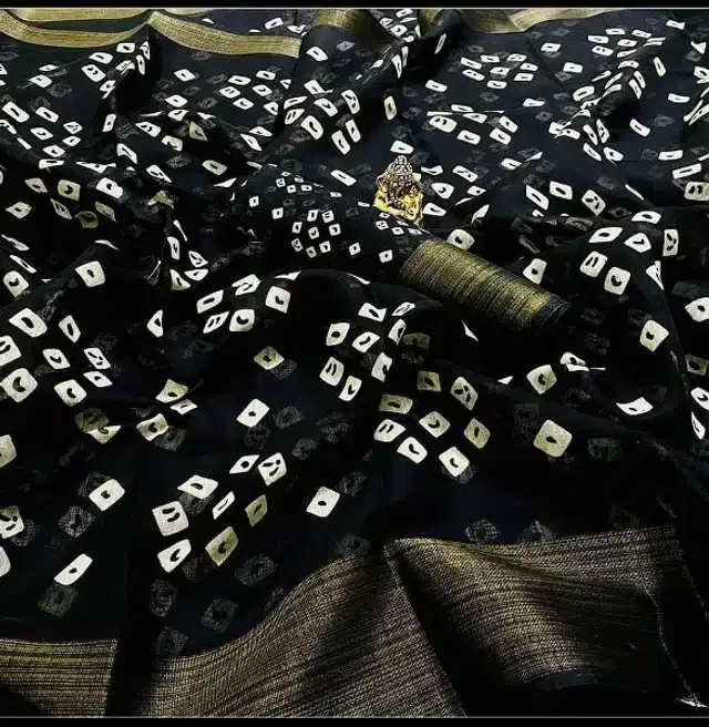 Women's Printed Saree with Unstitched Blouse (Black, 6.0 m)