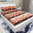 Arch Fab Orange Black Leaf Flat Double Bedsheet 88X90 Inch