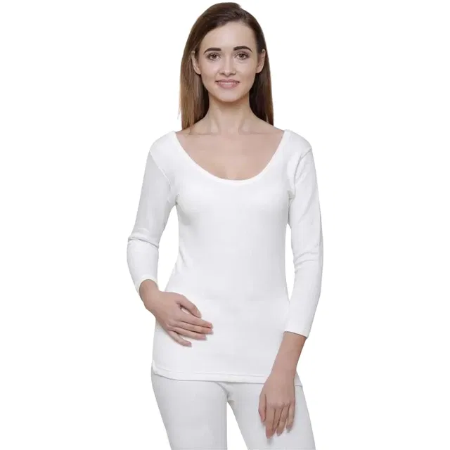 Cotton Blend Thermal Top for Women (White, XL)