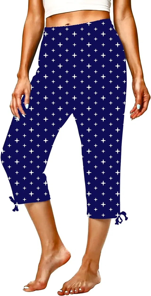 Cotton Printed Capri for Women (Navy Blue, XL)