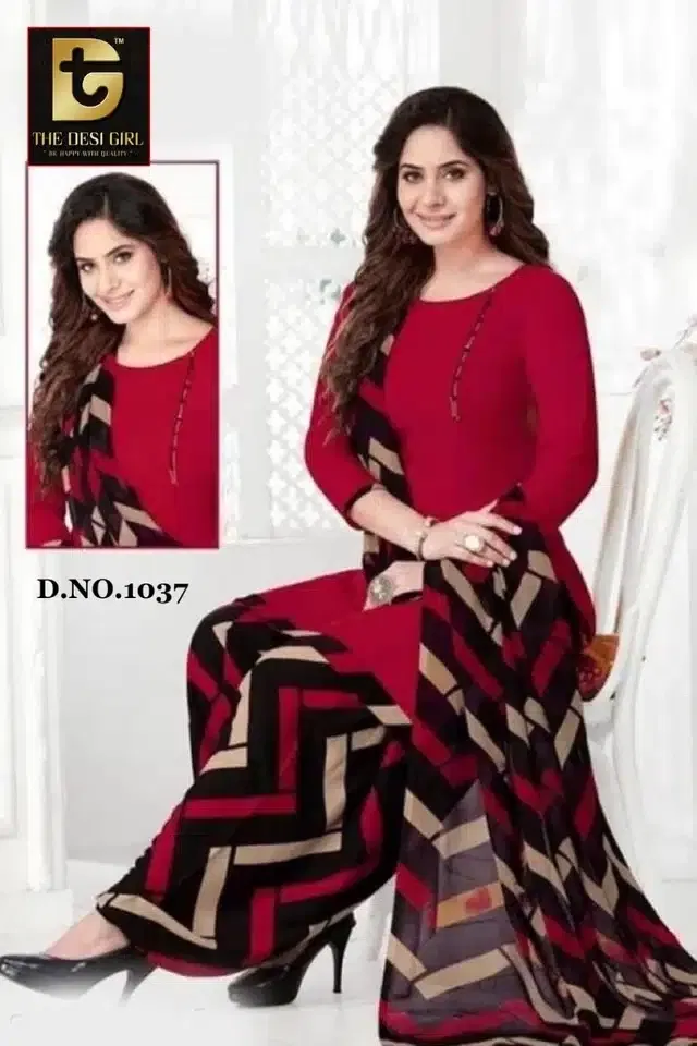 Synthetic Unstitched Dress Material for Women & Girls (Red)