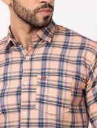 Cotton Blend Checkered Shirt for Men, Peach 