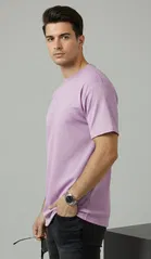 Polyester Round Neck T-shirt for Men, Lavendar 