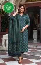 Cotton Printed Women's Kurta with Pant & Dupatta Set 