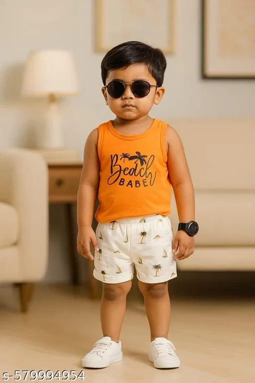 Hosiery Cotton Printed Clothing Set for Kids, Yellow & White (18-24 Months)