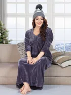 Velvet Solid Nightdress for Women (Grey, Free Size)