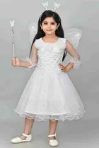 Cotton Blend Embellished Frock for Girls (White, 9-12 Months)