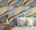 Decor Wallpaper for Home/Kitchen Blue Gold Marble Printed 45x200cm