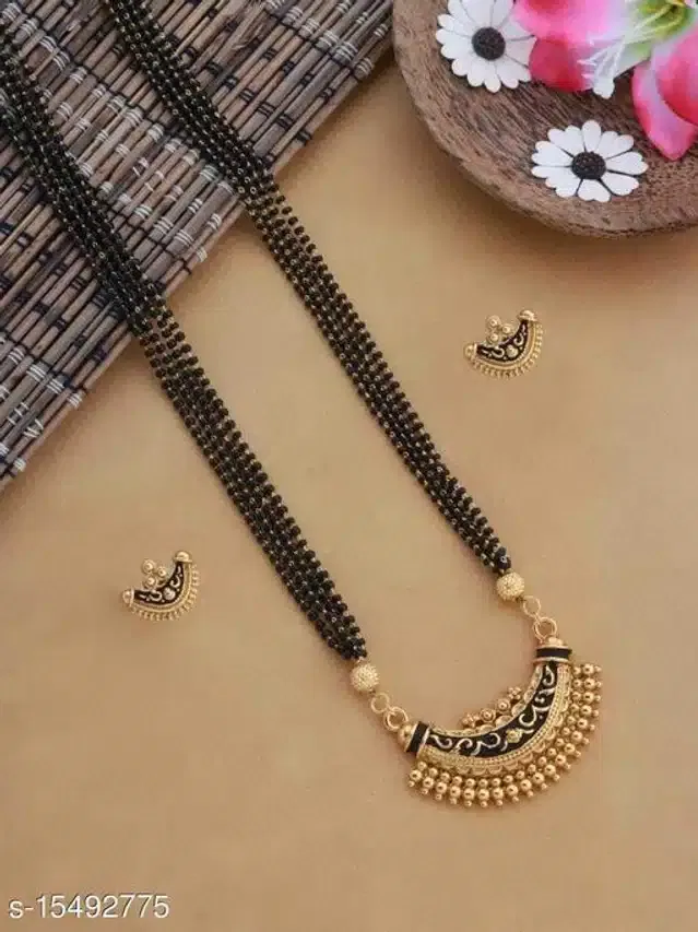 Mangalsutra with Earrings for Women (Gold, Set of 1)