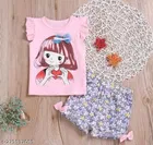 Hosiery Cotton Sleeveless Top & Bottom Clothing Set for Girls 