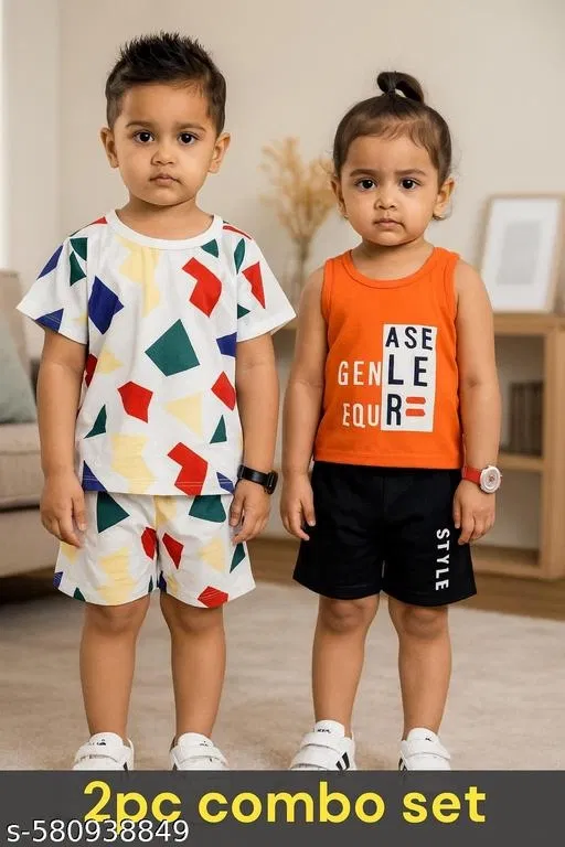 Hosiery Cotton Printed Clothing Set for Kids, Multicolor, Pack of 2 (6-9 Months)