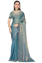 Satin Solid Saree for Women, Sky Blue 