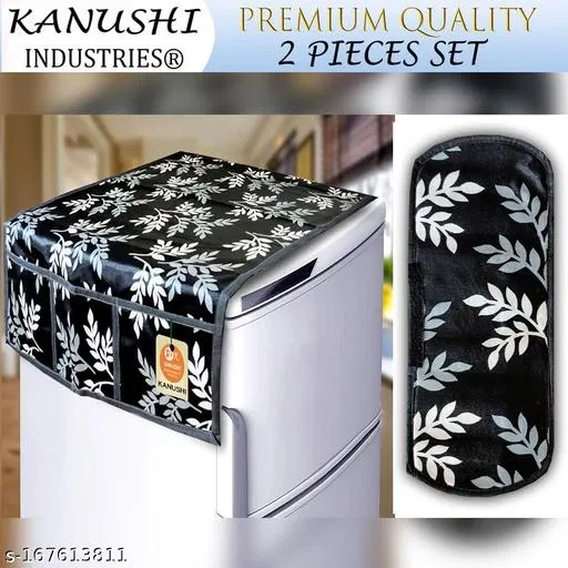 KANUSHI Industries® Fridge Covers / Refrigerator Cover+ 1 Pc Handle Cover (Color- Black)(FRI-BLACK-SMALL-LEVS+1-HANDLE)