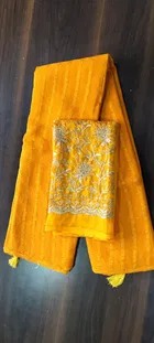 Georgette Solid Saree for Women, Yellow 