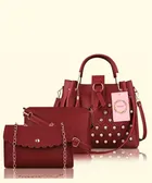 PU Solid Handbags for Women (Maroon, Set of 3)