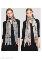 Printed Chiffon Scarves with Tassels for Women, Multicolor, Pack of 2