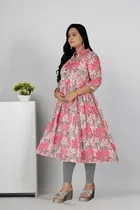 Cotton Silk Printed Kurti for Women, Pink 