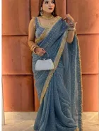 Bollywood Satin Butti Embroidered Saree for Women 