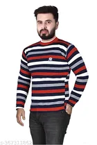 Woolen Striped Sweater for Men (Red, M)