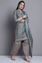 Cotton Blend Printed Salwar Suit for Women 