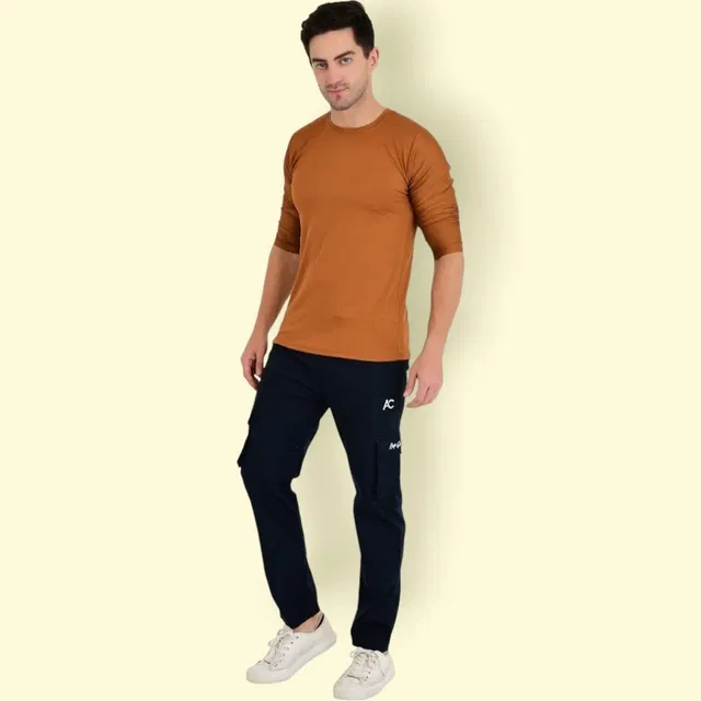 Lycra Nylon Logo Printed Track Pant for Men (Navy Blue, L)